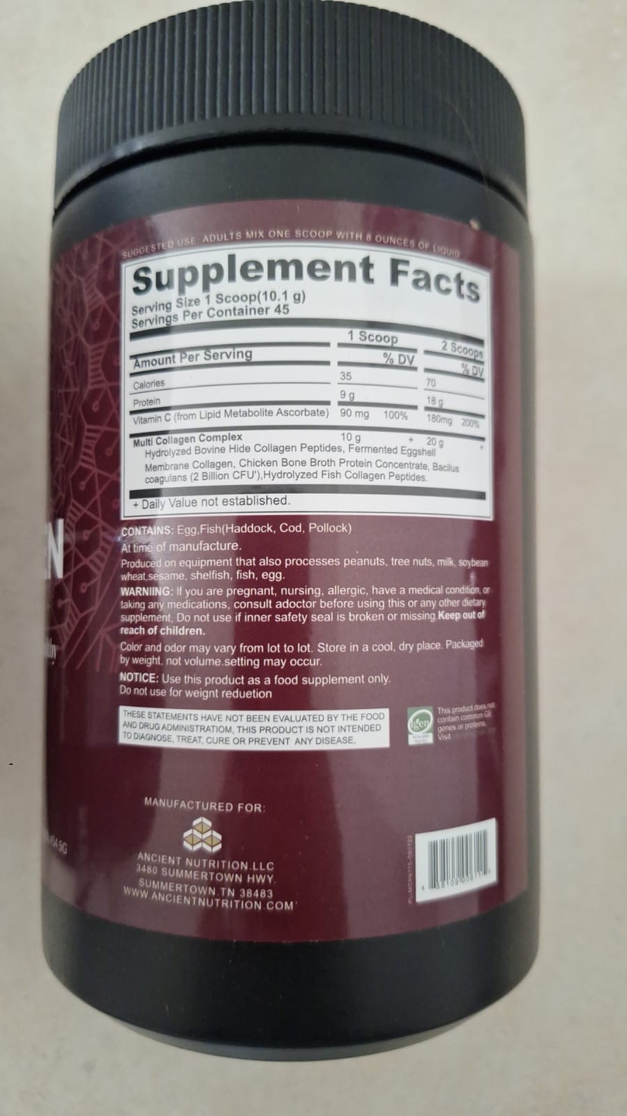 Ancient Nutrition Collagen Powder Protein with Probiotics, Unflavored, 16 Oz