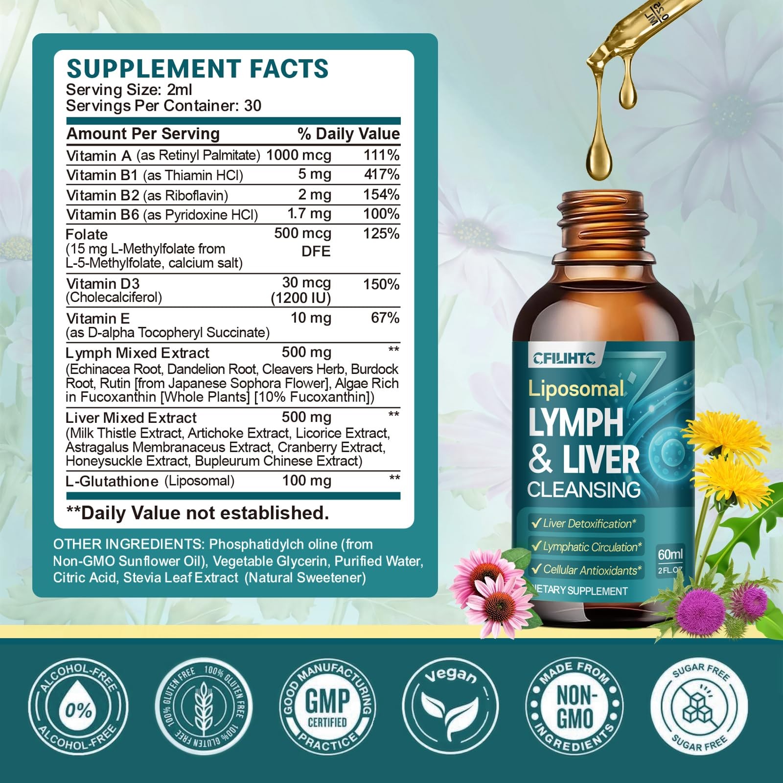 Lymphatic Drainage Drops Liver Cleanse Detox Milk Thistle Drenaje Linfatico