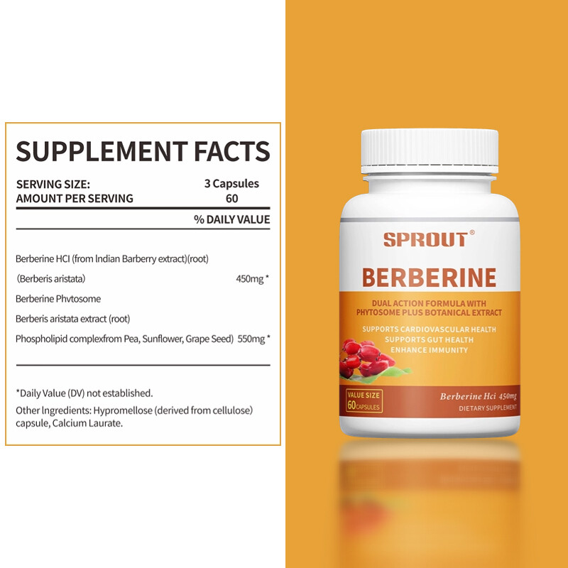 Berberine Capsules, Natural HCL Extract 450mg, Heart Health & Immune