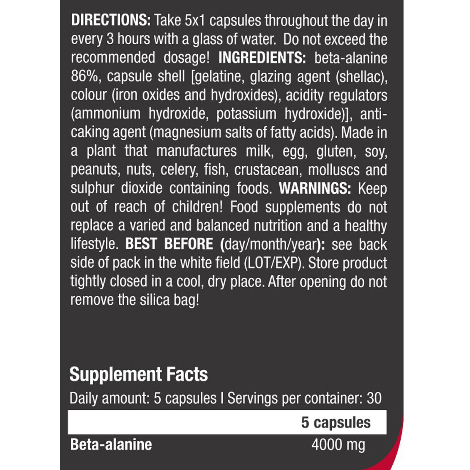 BETA ALANINE – 150 capsules – to support endurance & performance, concentration