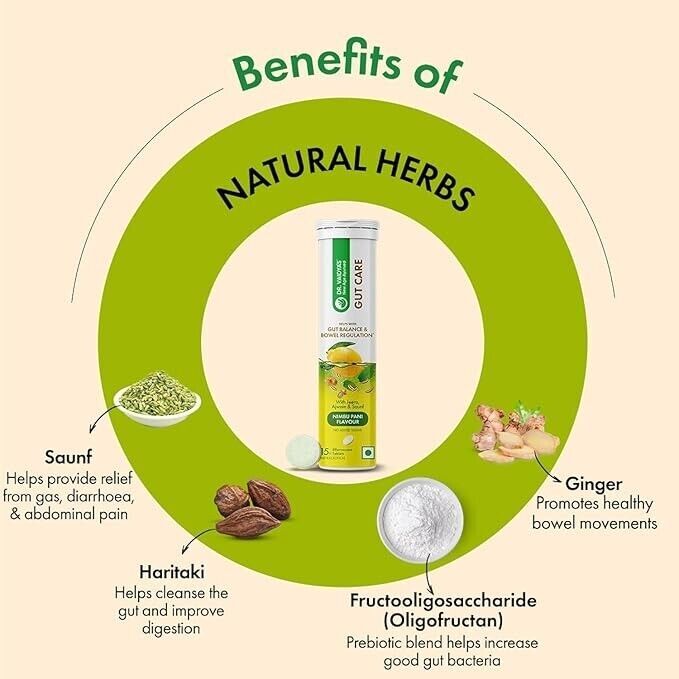 Dr. Vaidya’s Gut Care Effervescent Tablets Improves Digestion 15 Tablets.