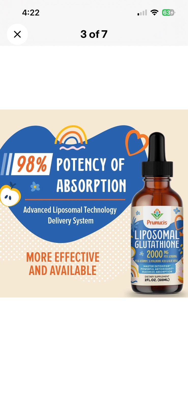 Prunucis 2000MG Liposomal Glutathione Liquid, 98% 4 Fl Oz (Pack of 2 x 2FL Oz