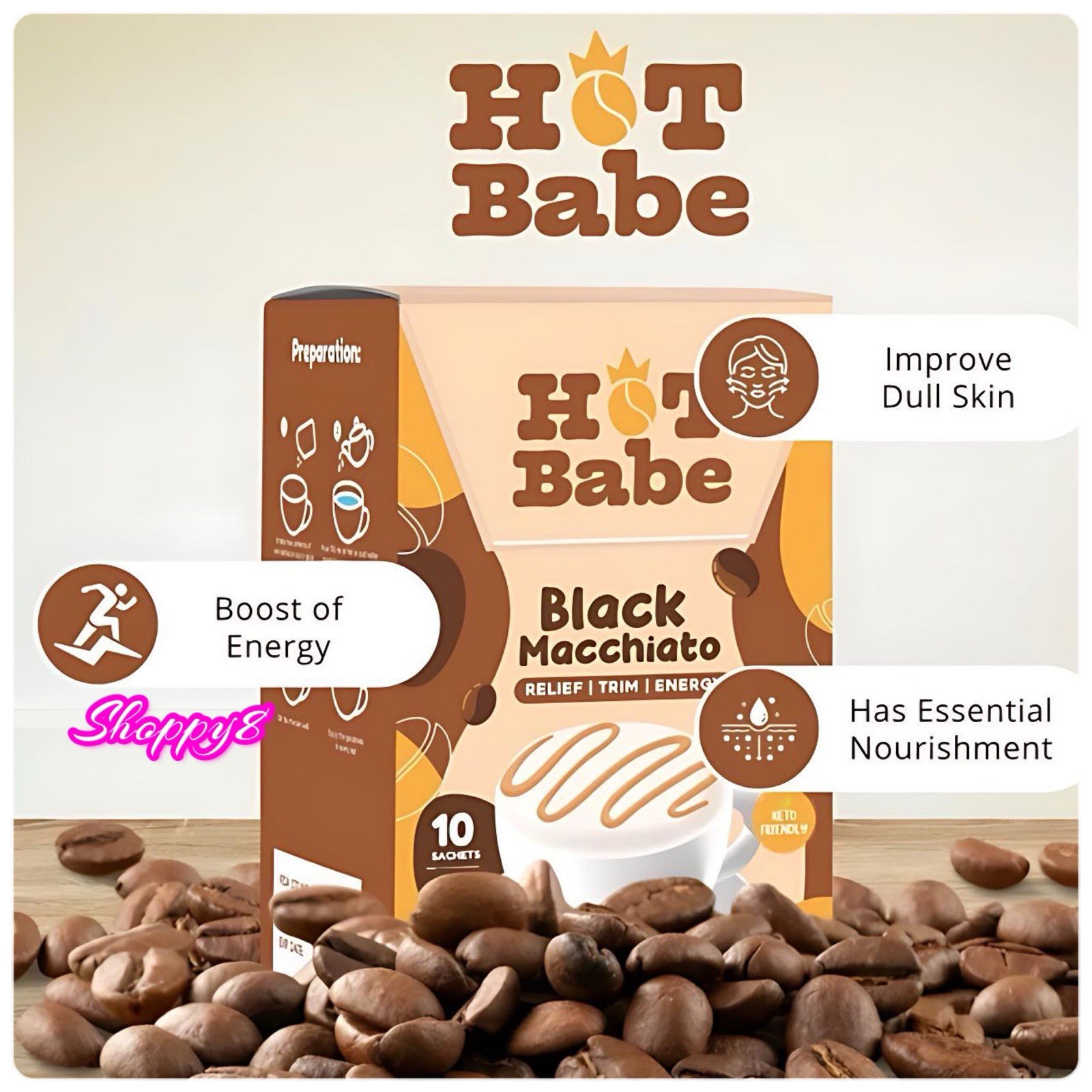 Hot Babe Black Macchiato Coffee by Kiray Celis (10 Sachets)