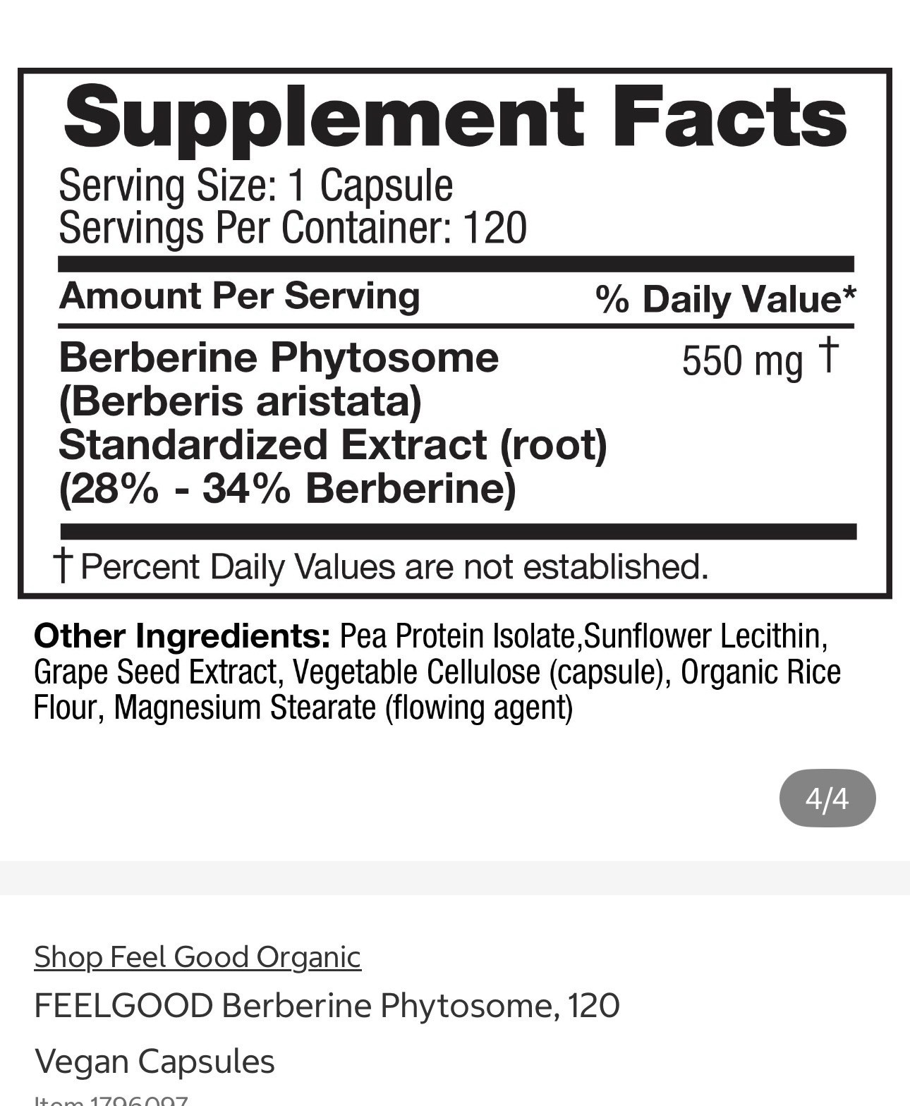 Feel Good Company Berberine Phytosome 550mg 120 Vegan Capsules Blood Health