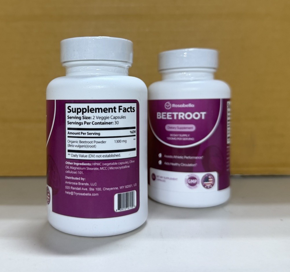 2PACK Rosabella Organic Beet Root 60 Capsules Dietary Supplement Natural Energy