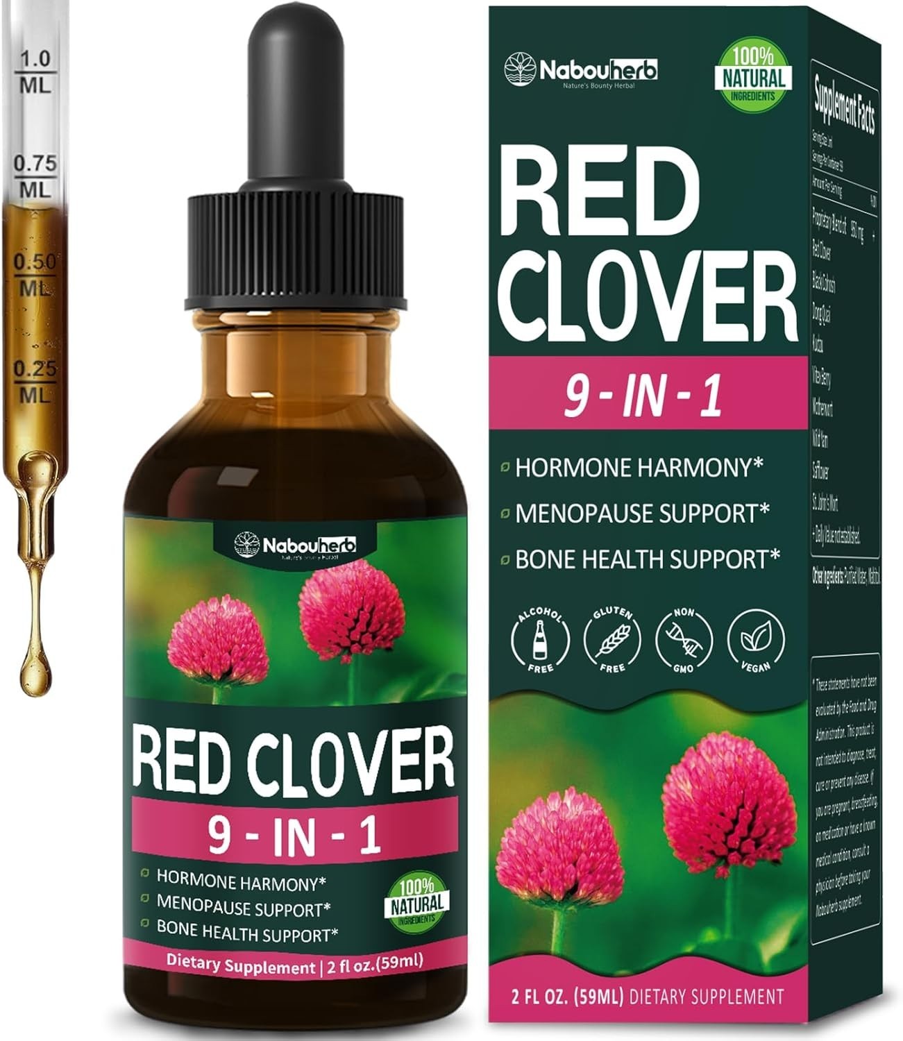 Nabouherb Red Clover Pure Herbal Extract for Menopause Support & Bone Health