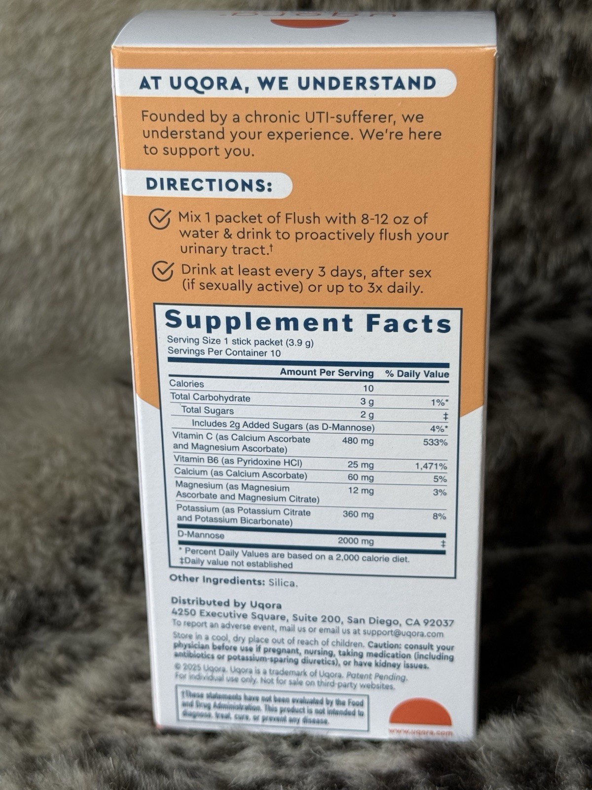 Uqora Flush D-Mannose Urinary Care Drink Mix Unflavored 10 Packets exp 01/27