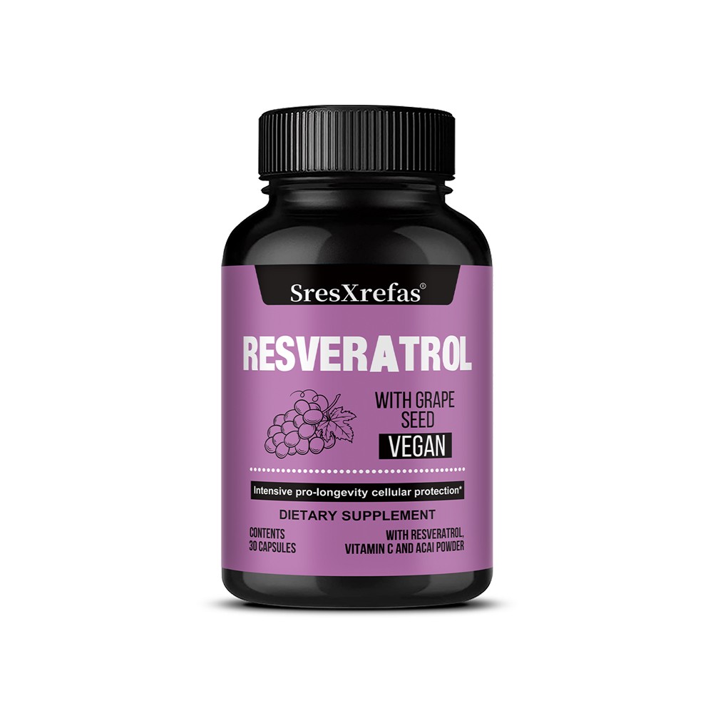 Resveratrol 200mg With Grape Seed 450mg Promote Cell Health 30/60/120 Capsules