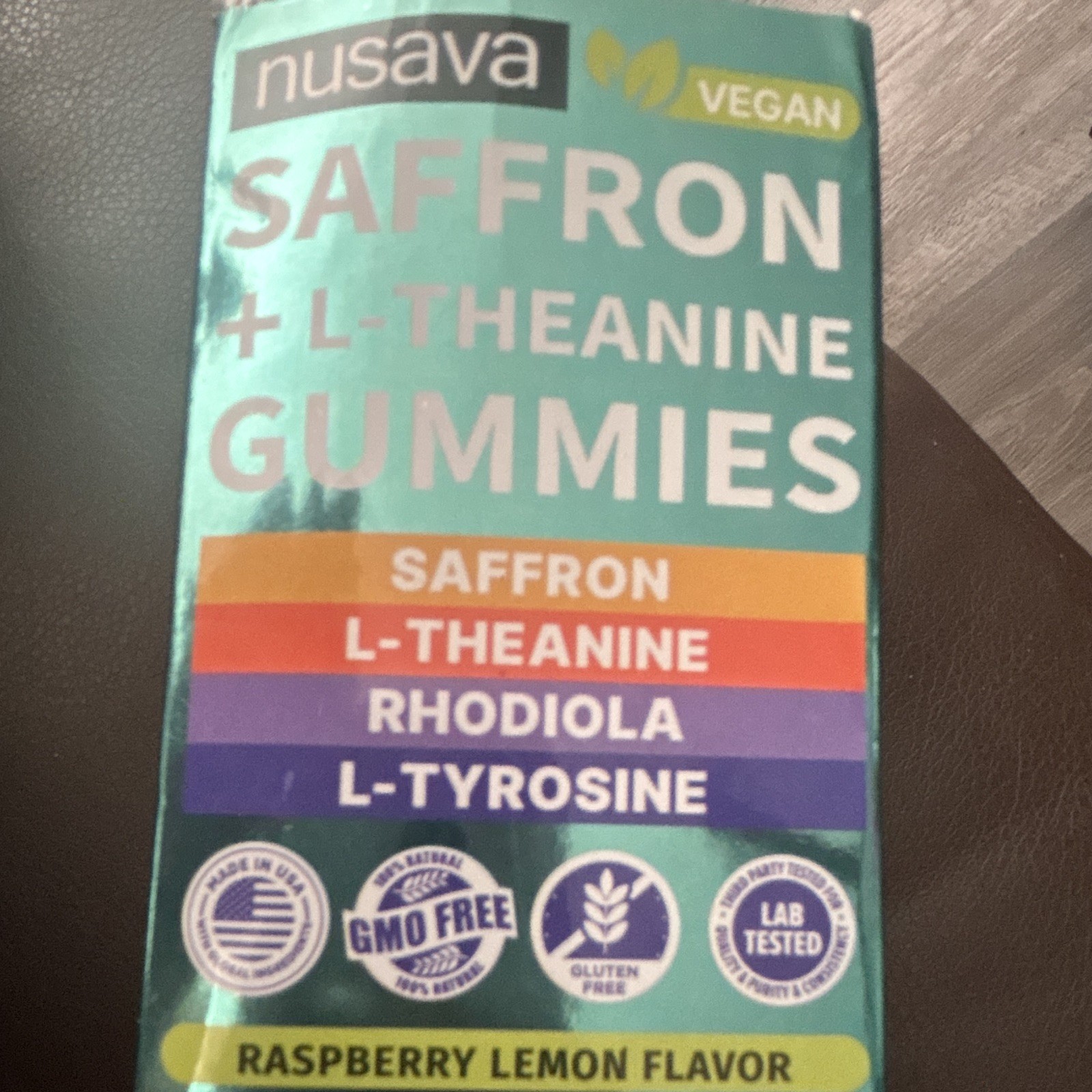 Nusava Saffron + L-Theanine Gummies 150mg 30 Count Vegan Raspberry Lemon