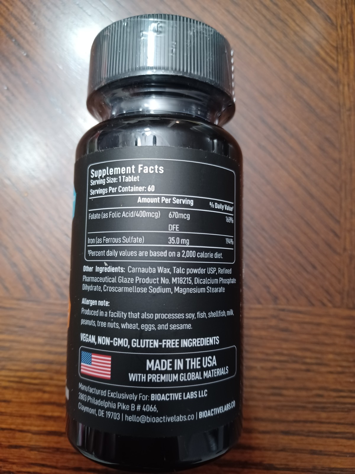 Bioactive Labs Women’s Iron + Folic Acid – Dietary Supplement Gluten Free 60 Tab