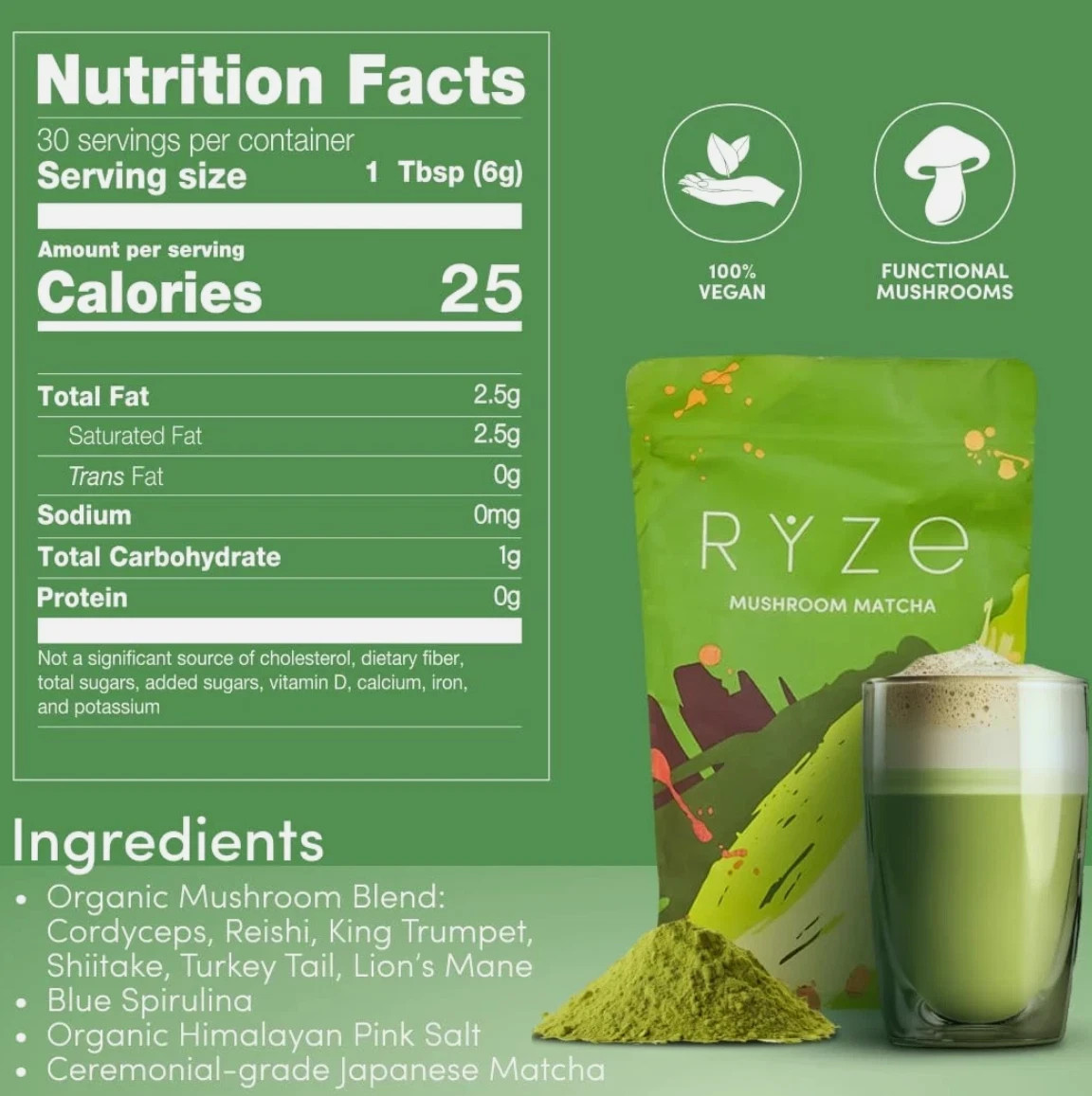 Ryze Organic Mushroom Matcha – 30 Servings Sealed Exp 6/17/27