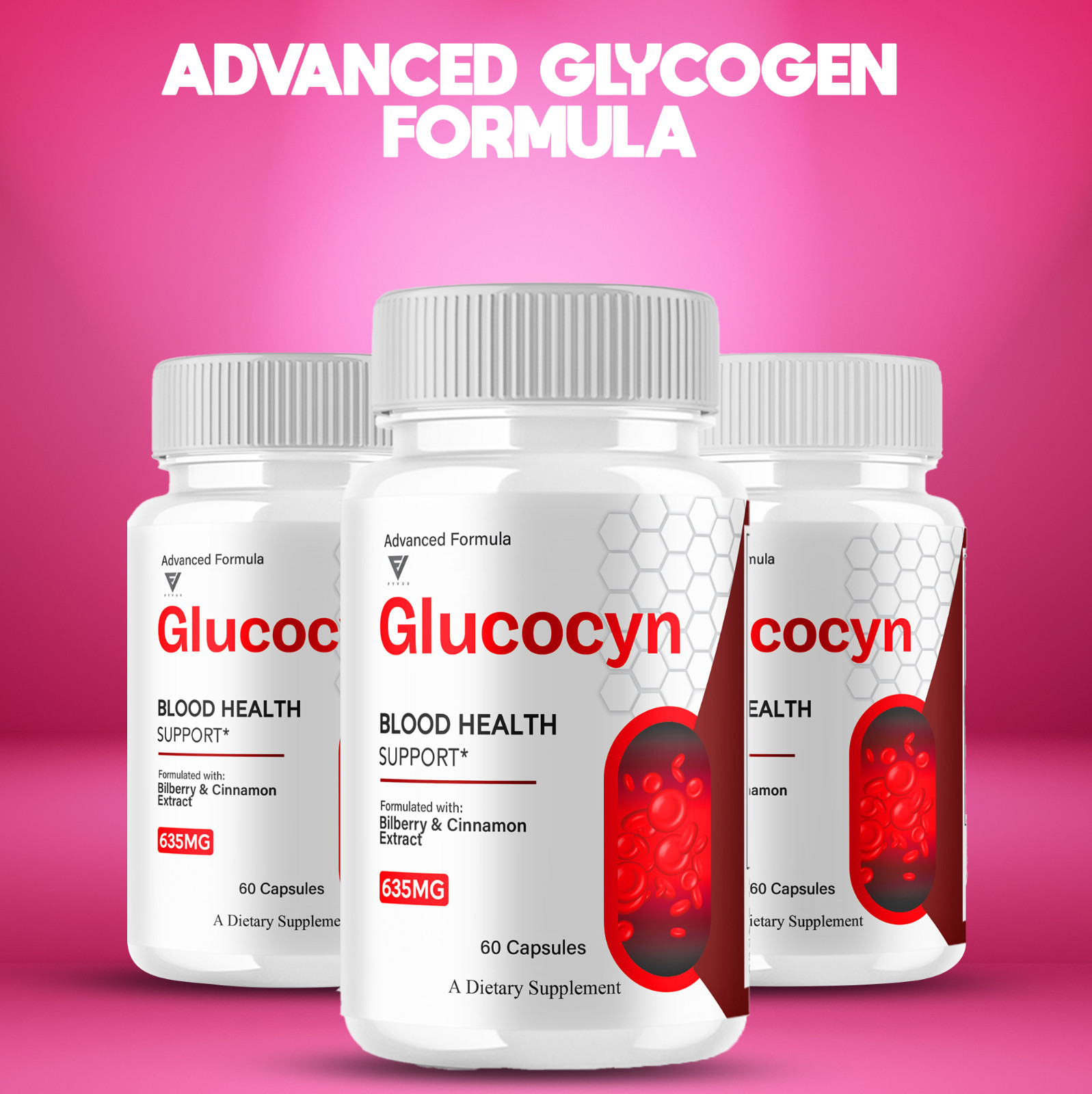 (3 Pack) Glucocyn Glycogen Pills, Glucocyn Advanced Support (180 Capsules)