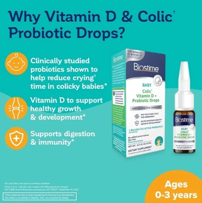 Biostime BABY Colic Vitamin D + Probiotic Drops – 0.27 fl oz – 06/2027