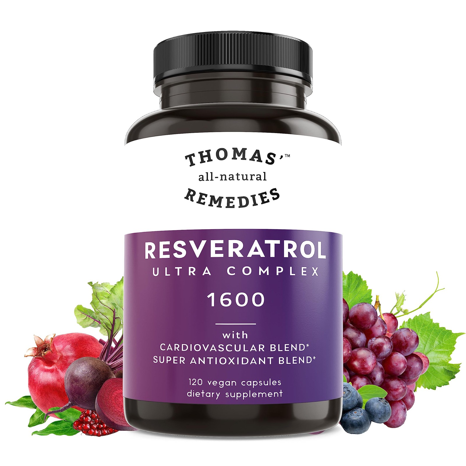 Thomas’ all-natural Remedies Resveratrol 1600mg Organic 120 Count (Pack of 1)