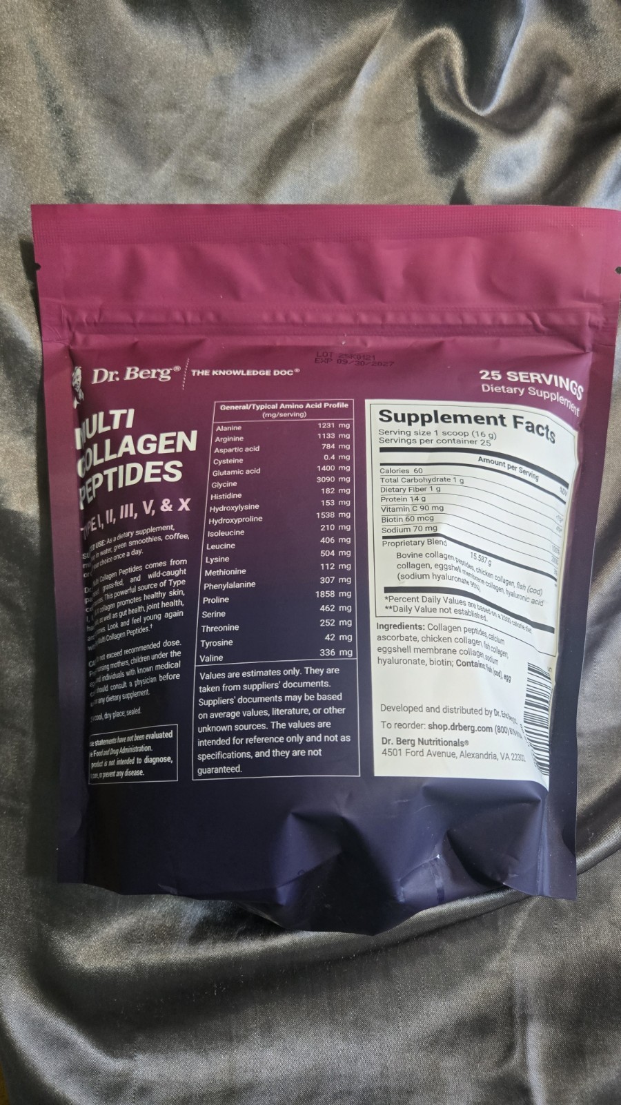 Dr. Berg Multi Collagen Peptides Powder Types I II III V X Grass Fed 14.10oz