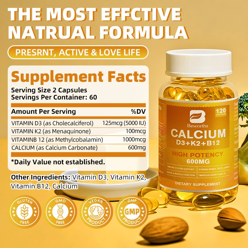 Calcium 1200mg with Vitamin D3 Supplement for Strong Bones & Muscle Health
