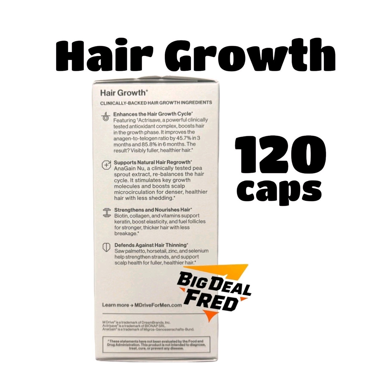 M Drive Hair Growth Complex Biotin Collagen Zinc 120 Capsules Exp 09/2027