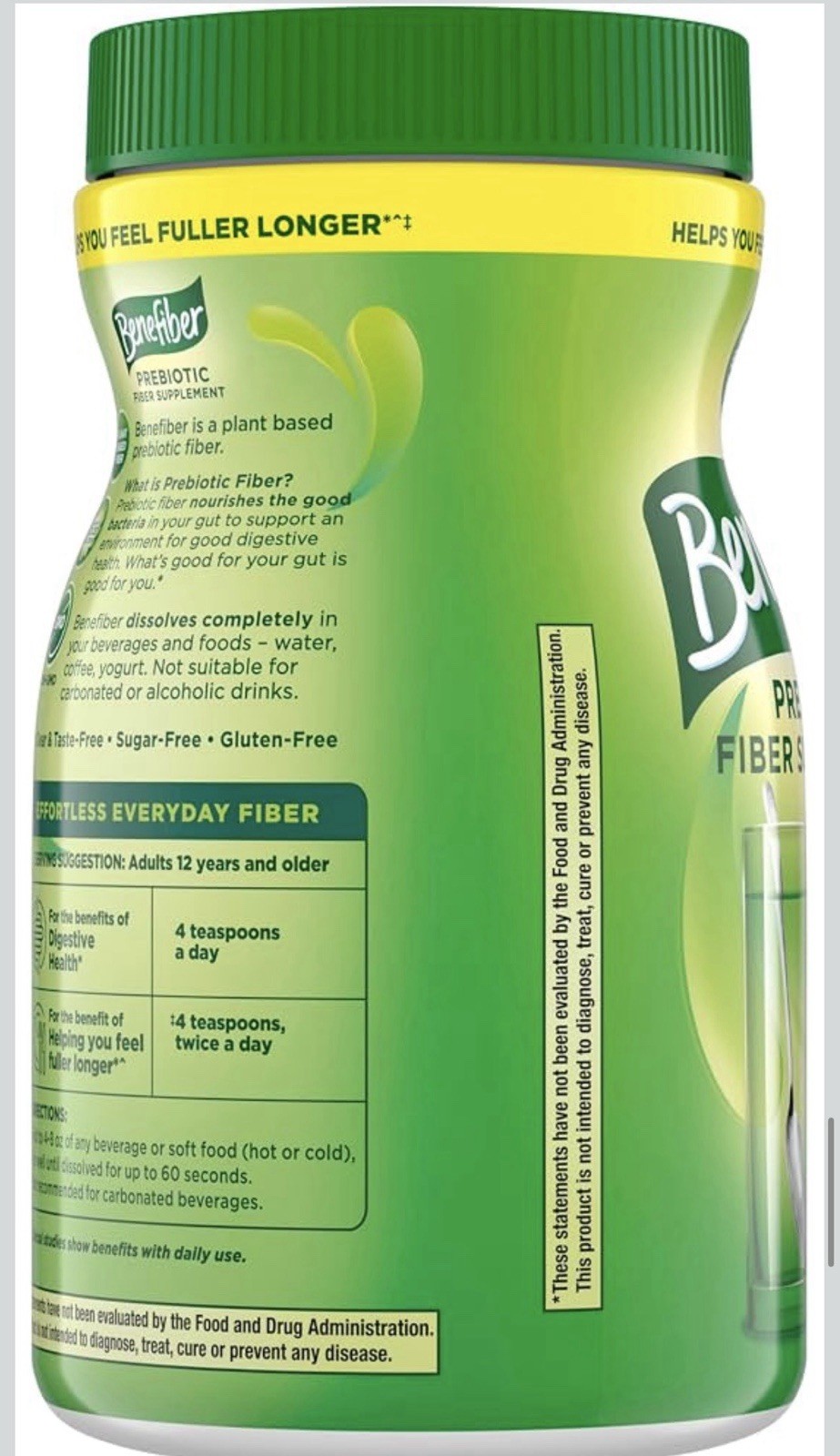 Benefiber Prebiotic Fiber Powder Plant Based Sugar-Free Taste-Free 17.6oz