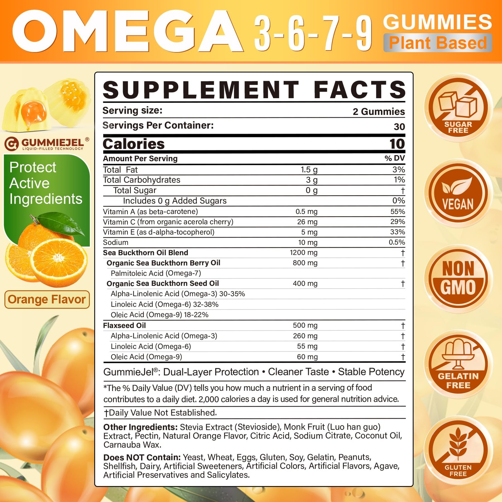 Neviss Omega 3-6-7-9 Gummies Organic Sea Buckthorn Oil Oil 500Mg Vegan Omega 7