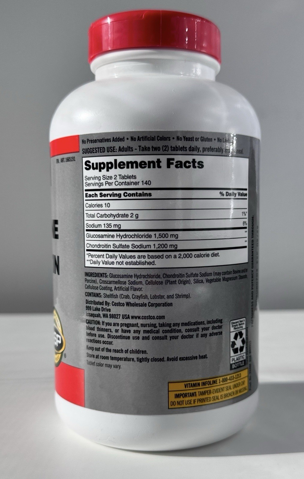 Kirkland Signature Glucosamine 1500mg Chondroitin 1200mg 280 Tablets NEW