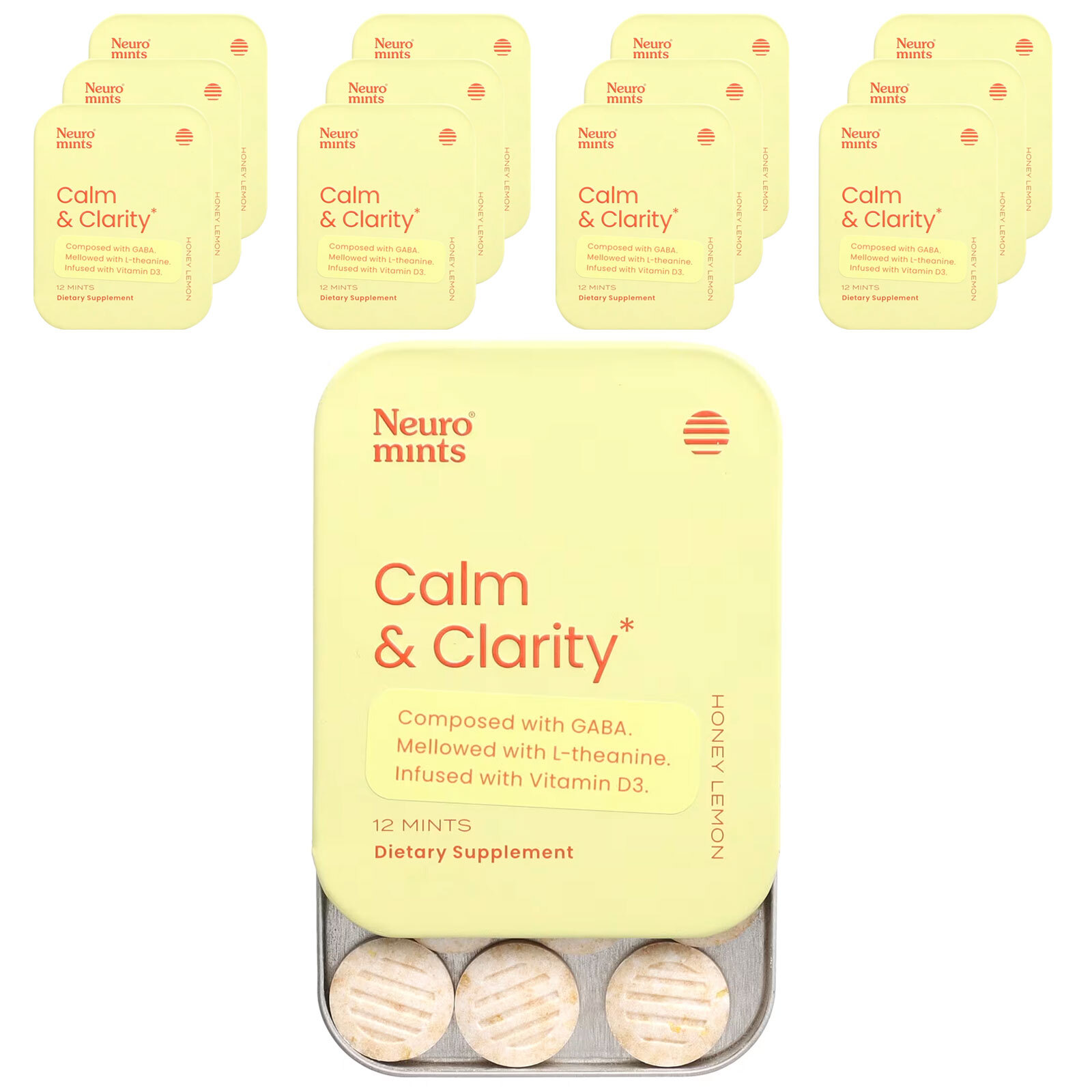 NeuroMints, Calm & Clarity, Honey Lemon, 12 Packs, 12 Pieces Each