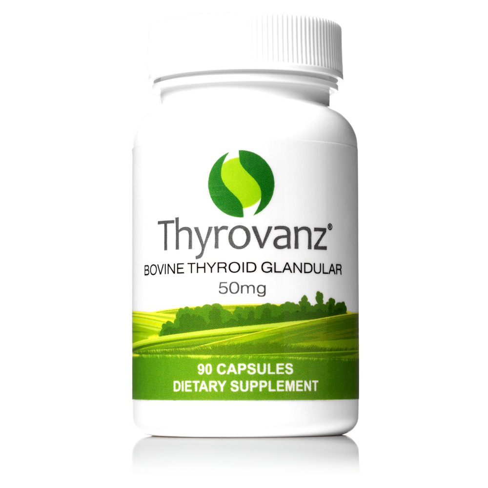 Thyrovanz 50mg Thyroid Support Supplement Thyroid Glandular Bovine 90 Capsules