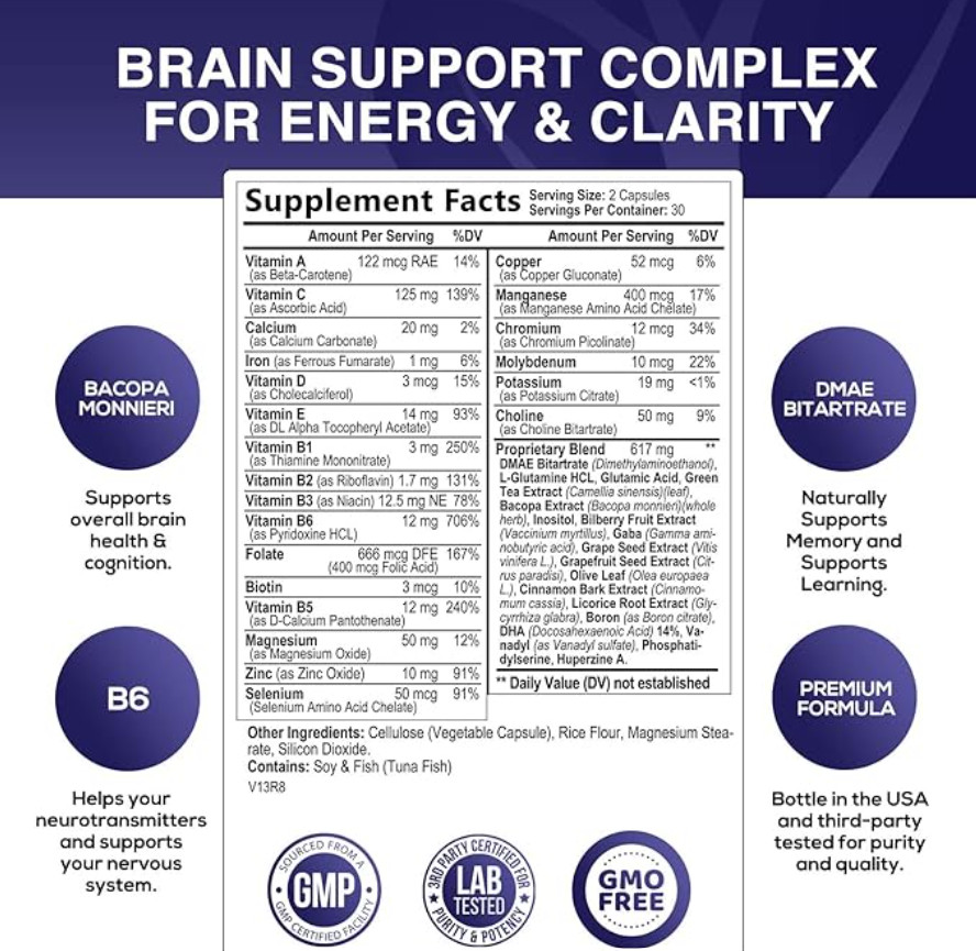#1 Vitaminas Para El Cerebro, La Salud Cognitiva Y Apoya La Memoria