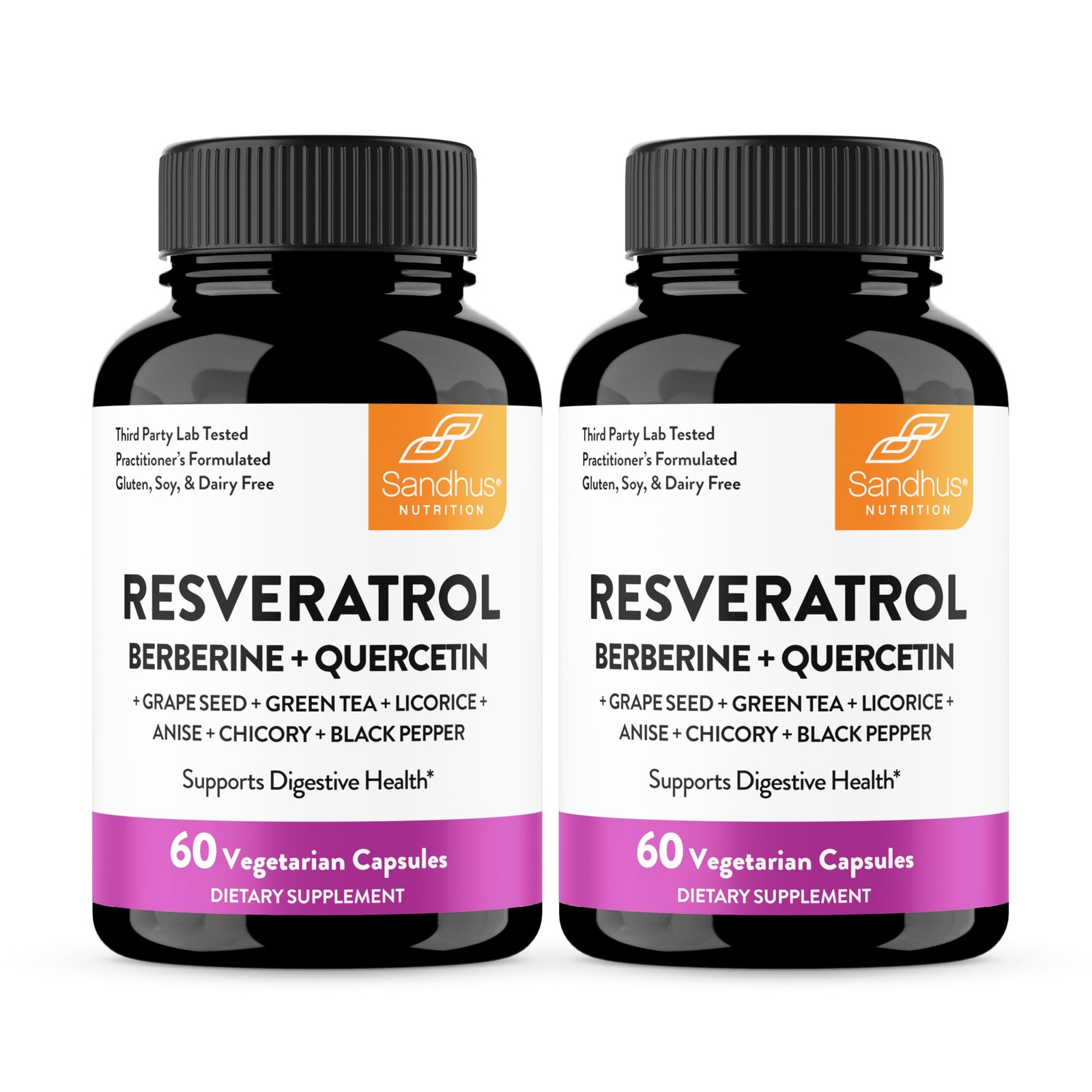 Resveratrol with Berberine Supplement For Gut Health 60 Count (Pack of 2)