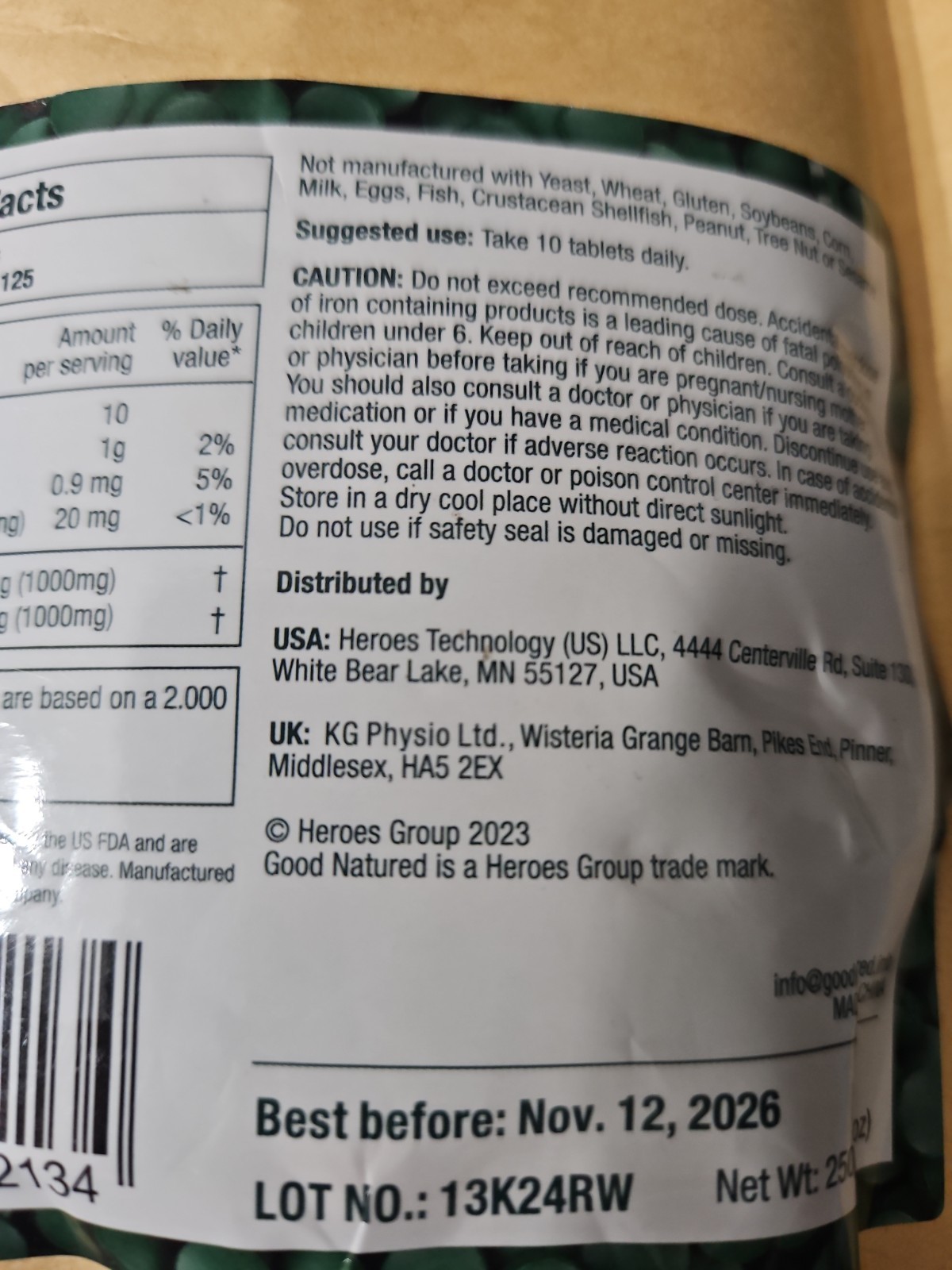Good Natured Organic Spirulina Chlorella 50/50 Mix 1250 Tablets 8.8oz 11/26