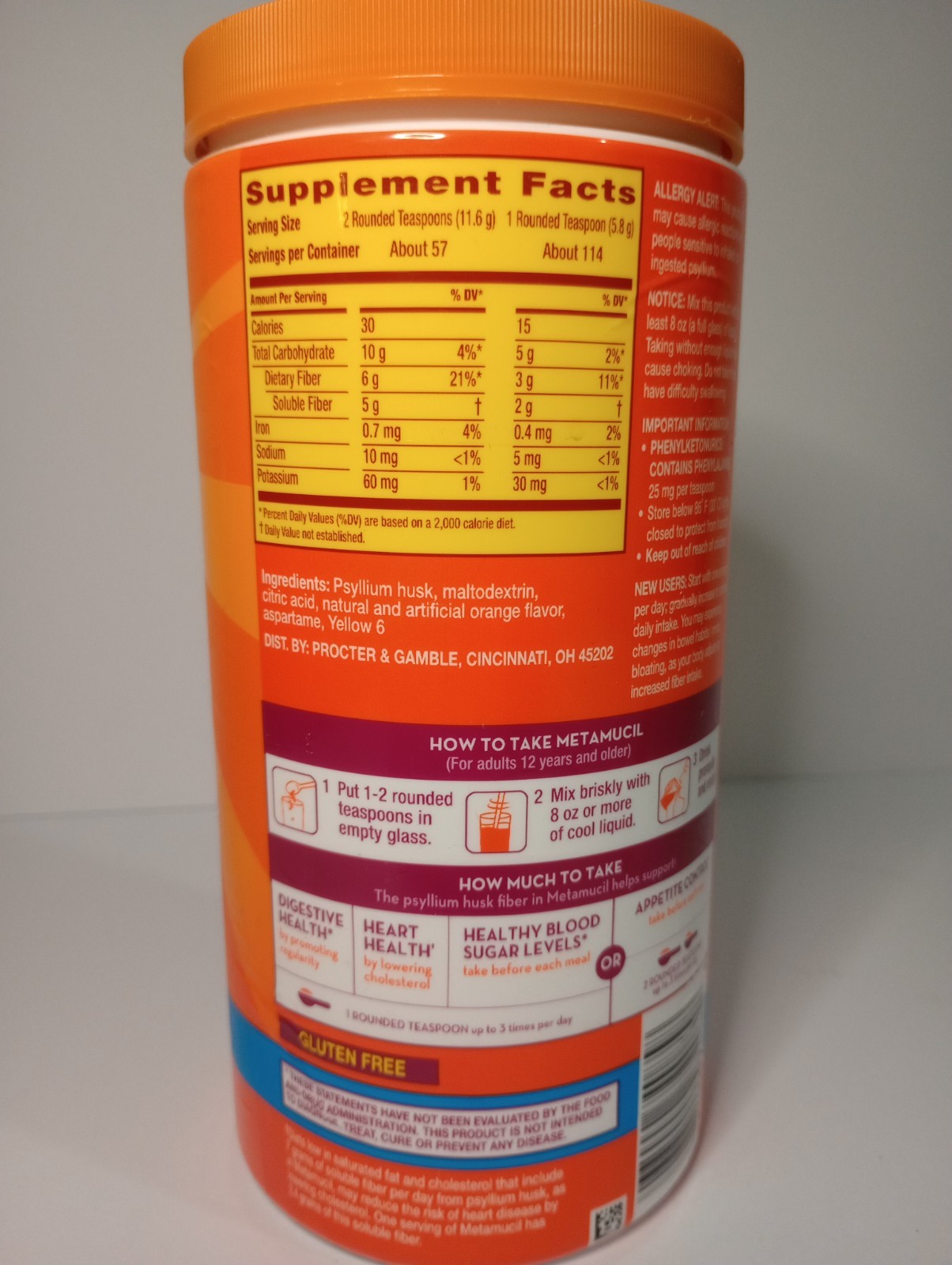 Metamucil Psyllium Husk Fiber Powder Sugar-Free Orange Flavor 23.3 oz