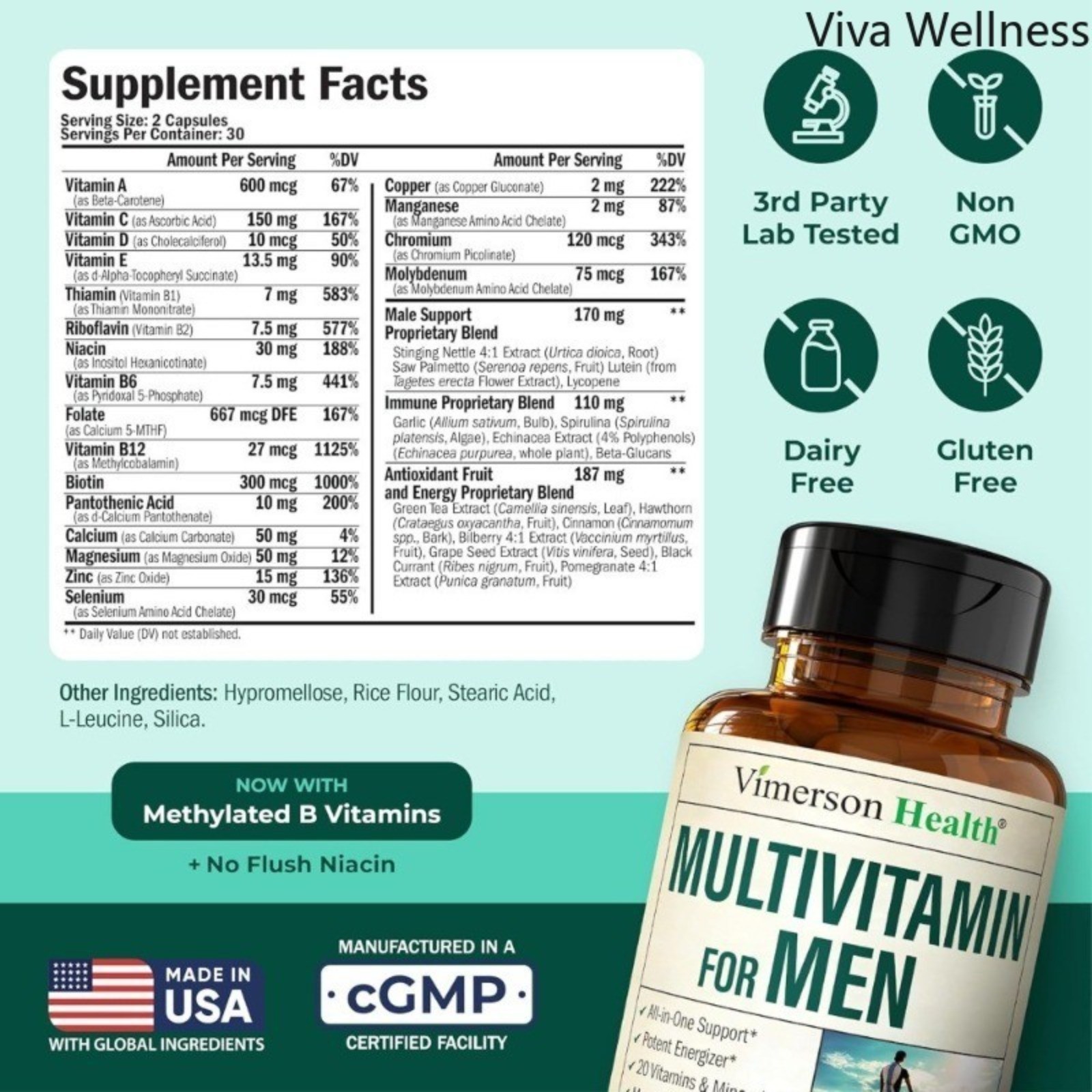 Multivitamin Men’s Methylation Daily Capsules B12 A D CZinc Magnesium60Capsules-