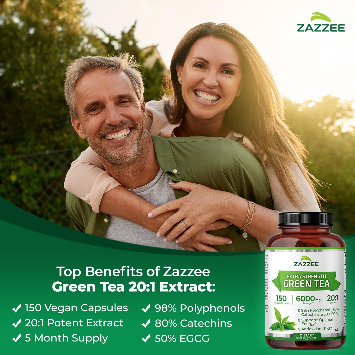 Zazzee Extra Strength Green Tea 20:1 Extract, 50% EGCG, 150 Count (Pack of 1)