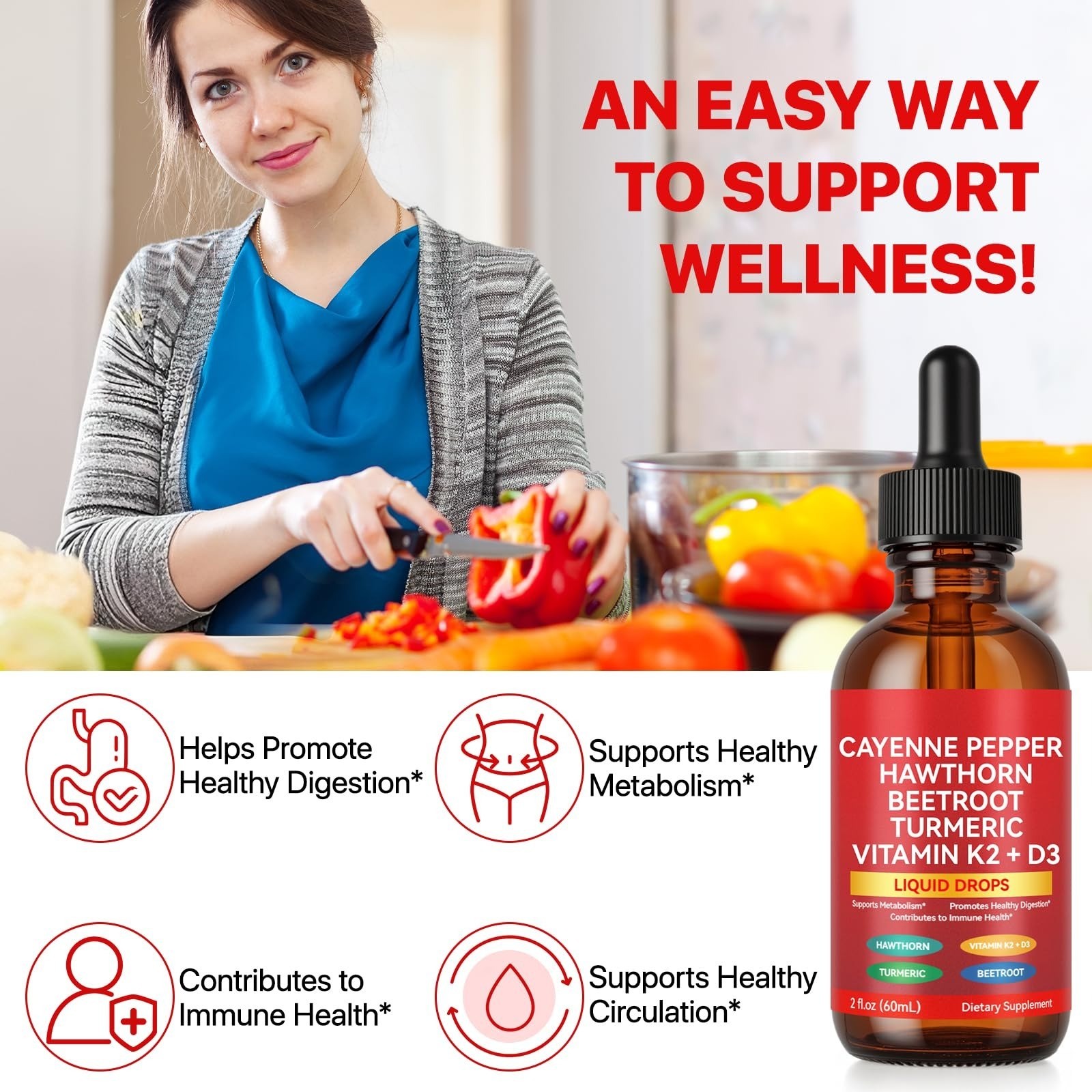 ZIXAOK Cayenne Pepper Liquid Drops with Hawthorn, Vitamin K2 & D3
