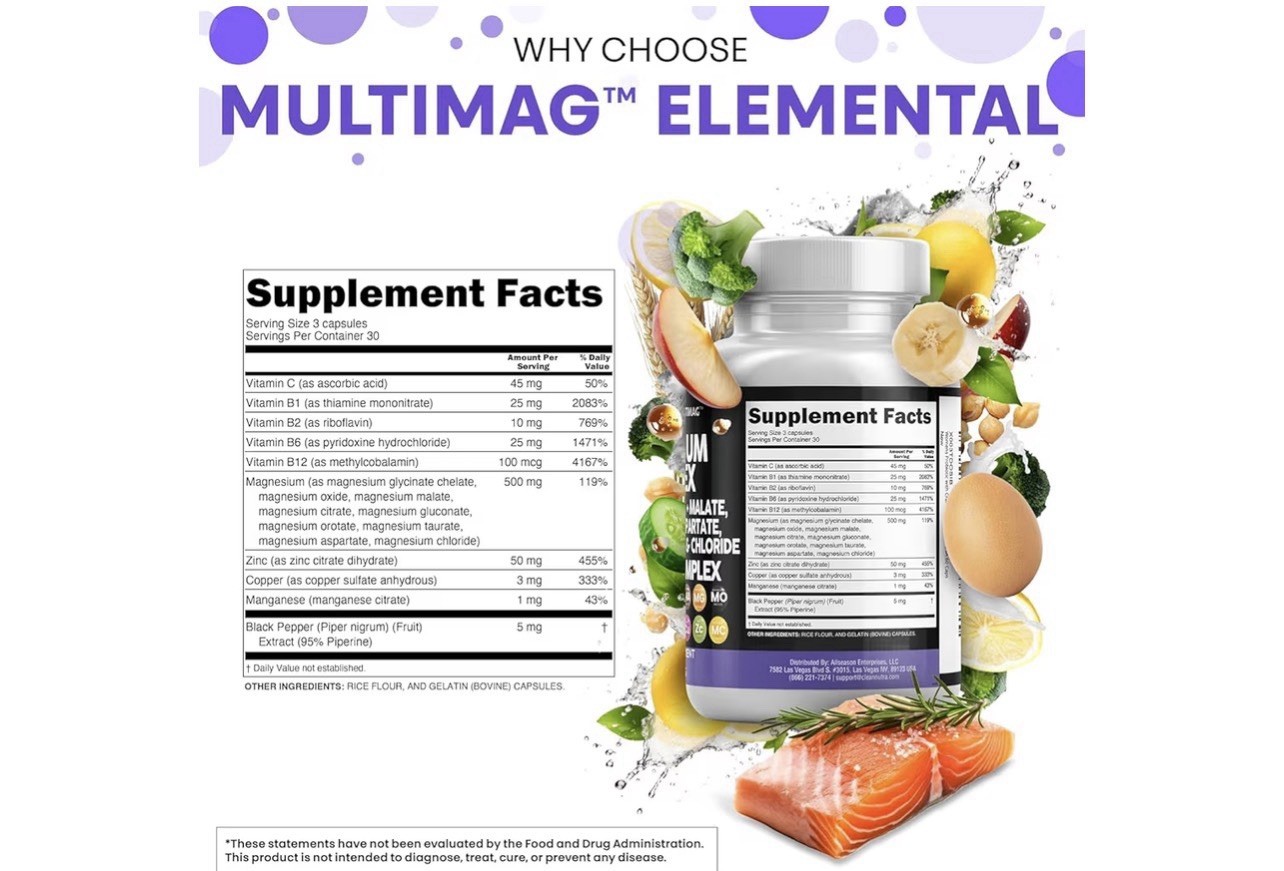 Clean Nutraceuticals Magnesium Complex B Complex Dietary Supplement 90 Capsules