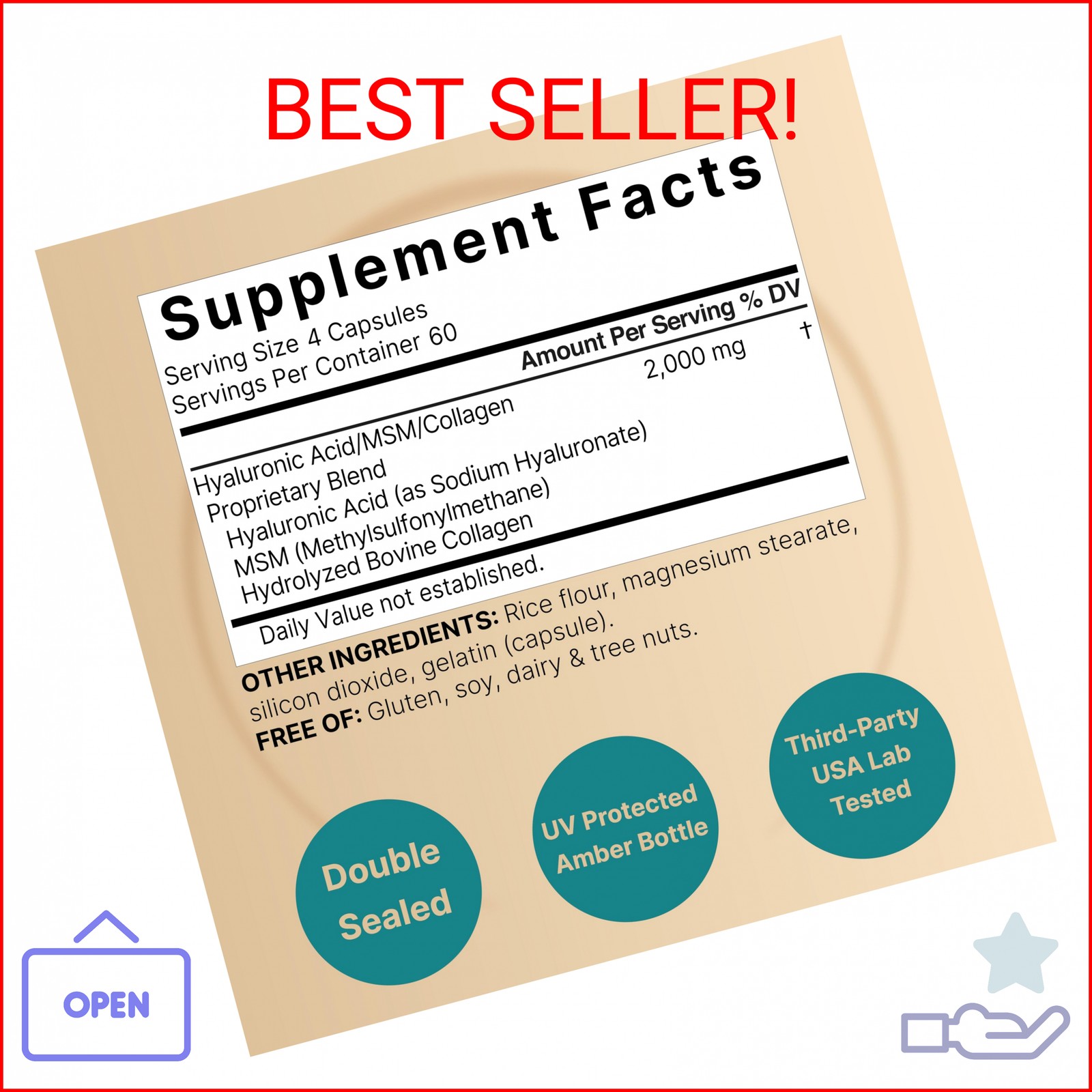 NatureBell 2 Pack Hyaluronic Acid Supplements 2,000 mg | 480 Total Capsules, wit