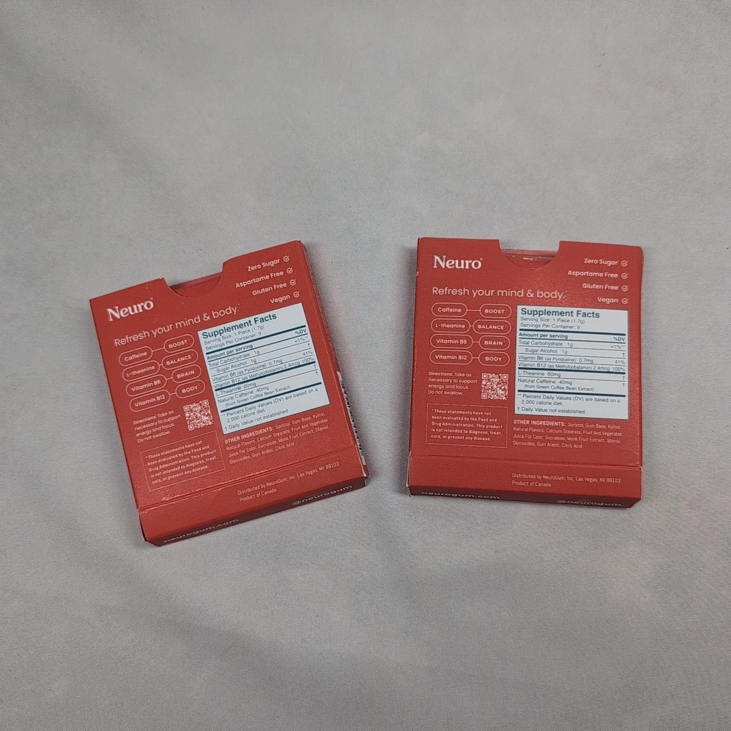 2 Neuro Gum CINNAMON Caffeine B-12, Exp 03/27