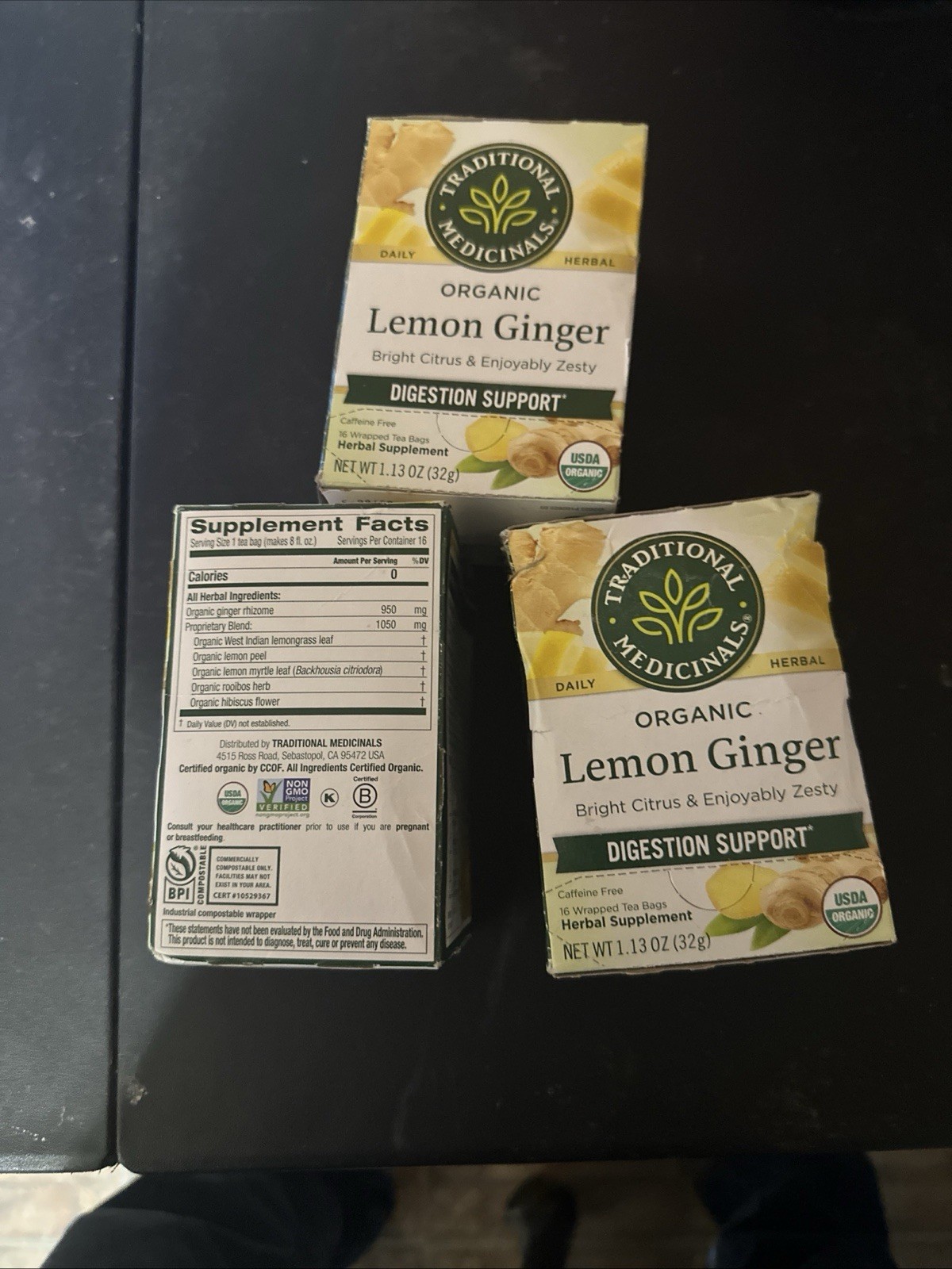 3/Pack Traditional Medicinals Organic Tea Lemon Ginger 16 Tea Bag Packet