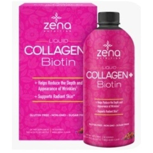 NEW Zena Liquid Collagen + Biotin 30 FL Oz Exp 12/27 Mixed Berry Sugar Free