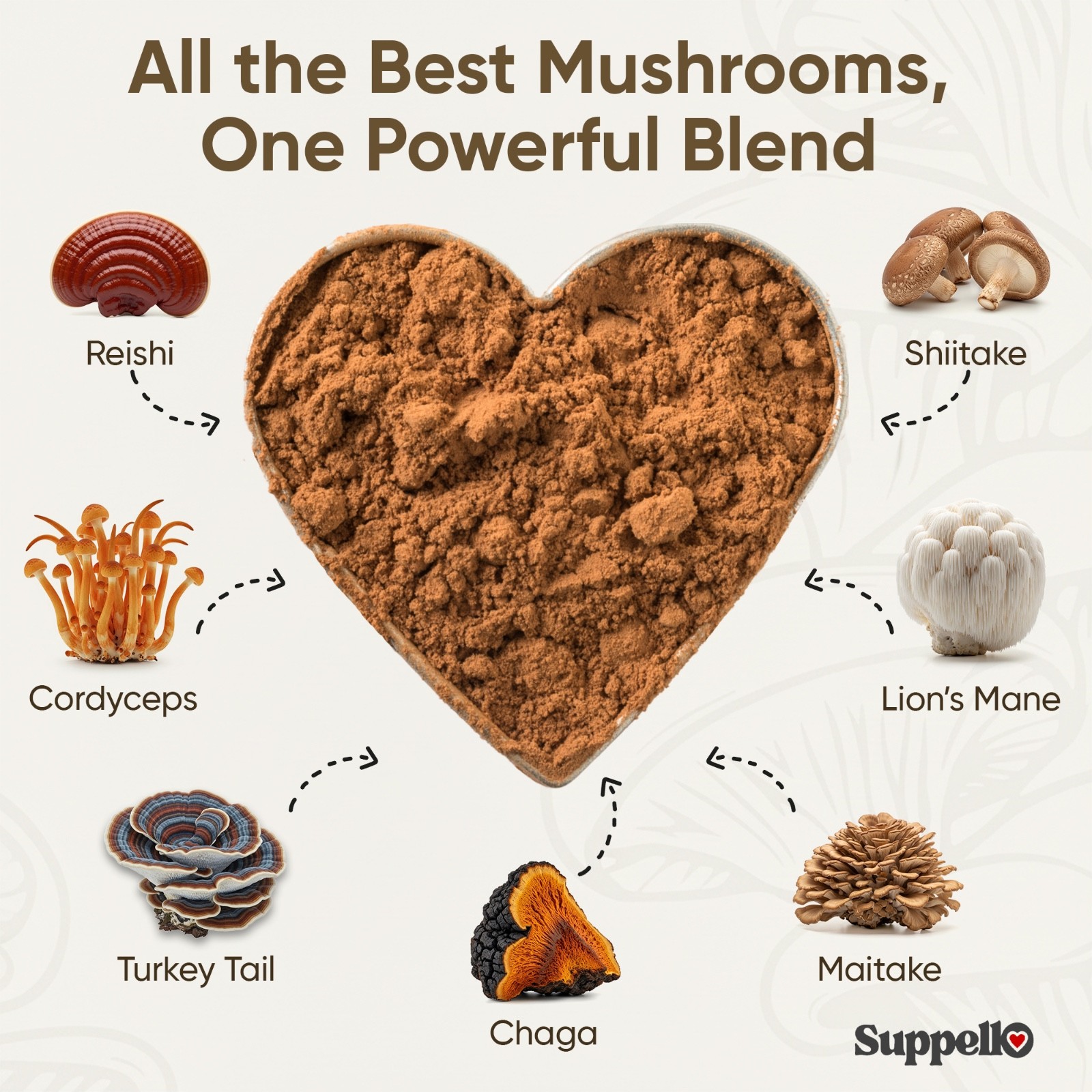 Suppello Mushroom Complex+ Powder – 13 In 1 Blend – 4.23 oz (60 Servings)