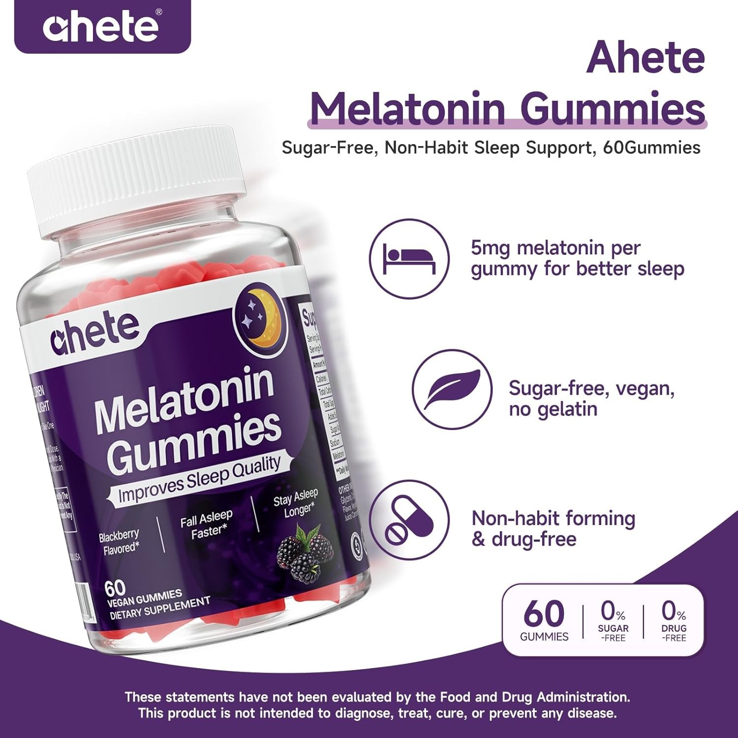Melatonin 5mg Gummies Adults Sugar Free Raspberry Sleep Aid 120 Gummies USA GMP