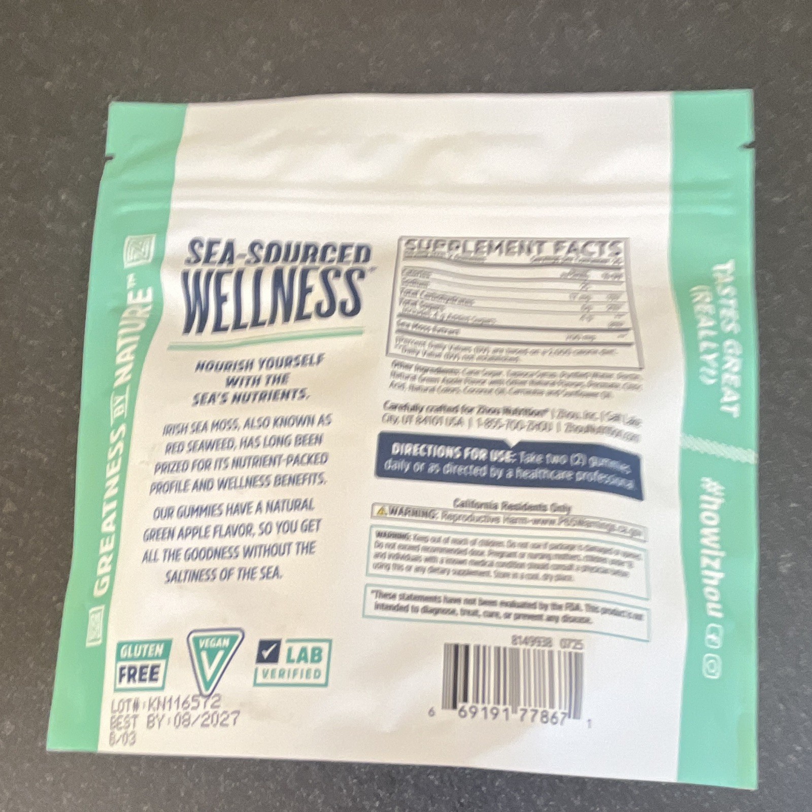 Zhou Irish Sea Moss Gummies Green Apple 50 Count – Gluten-Free Vegan