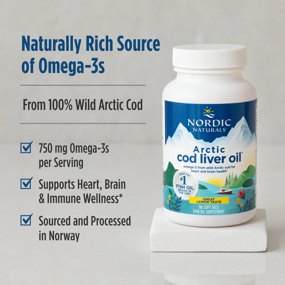 Nordic Naturals Arctic CLO – All Natural Cod Liver Oil Soft Gels, Lemon, 90 Ct