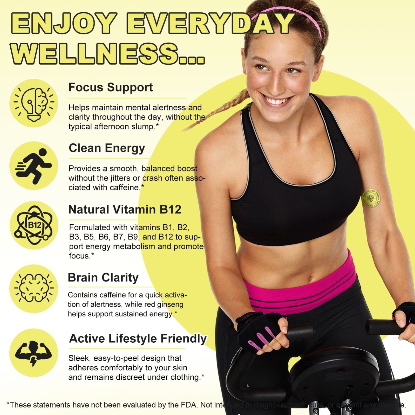 ACENTIALLABS Energy Patches | Caffeine + B12 + Ginseng | 8‑Hr Boost | 30 Count