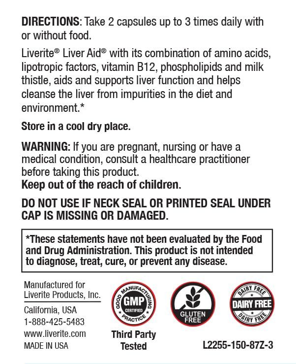 LIVERITE Liver Aid with Milk Thistle 150 150 Count (Pack of 1), Brown