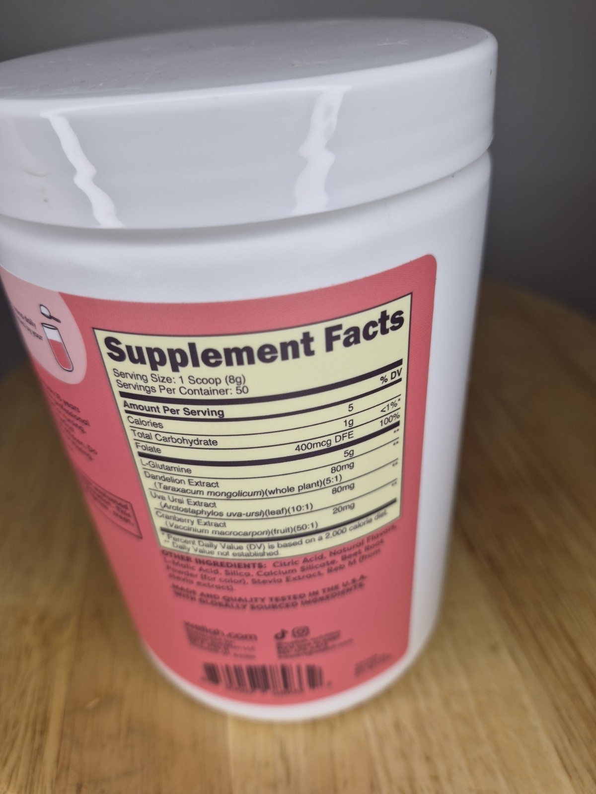 wellah L-Glutamine Powder with Folate Dandelion Uva Ursi Cranberry 5g Supplement