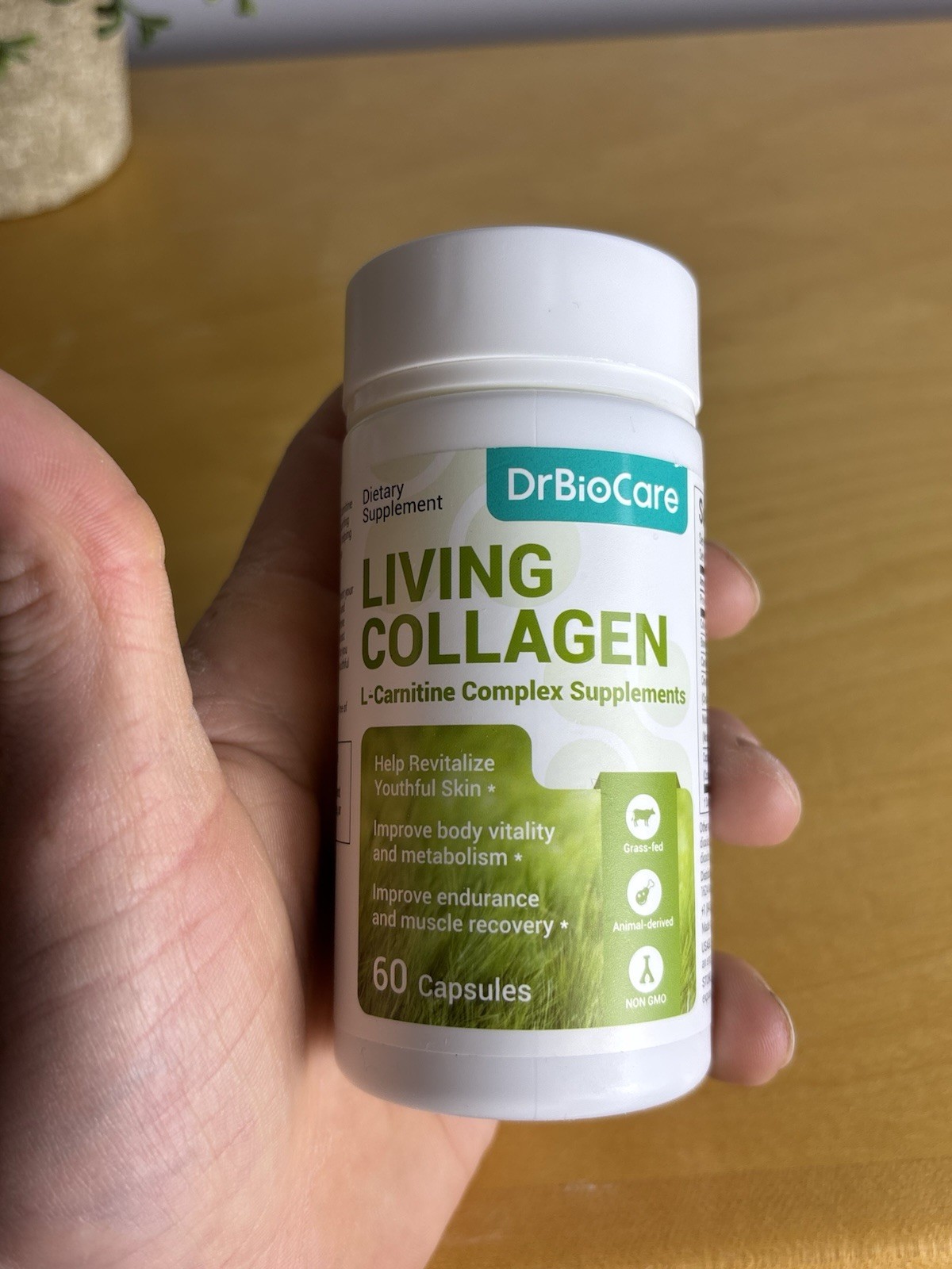 DrBioCare Living Collagen L-Carnitine Complex 1500mg 60 Caps Grass-Fed Non-GMO