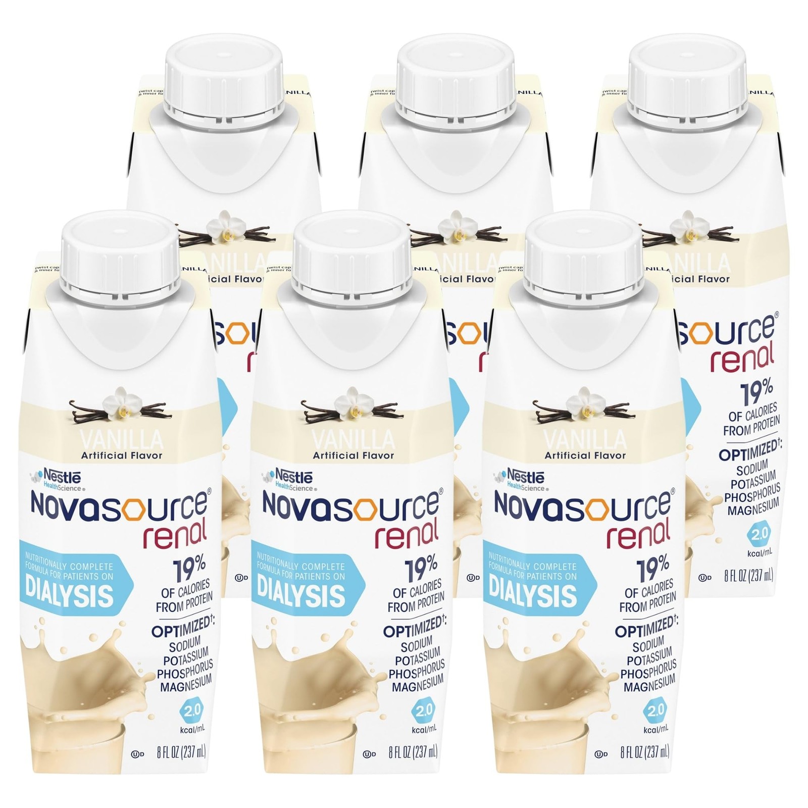 Nestle Novasource Renal Nutritionally Complete Formula Vanilla 8 oz Carton, 6…