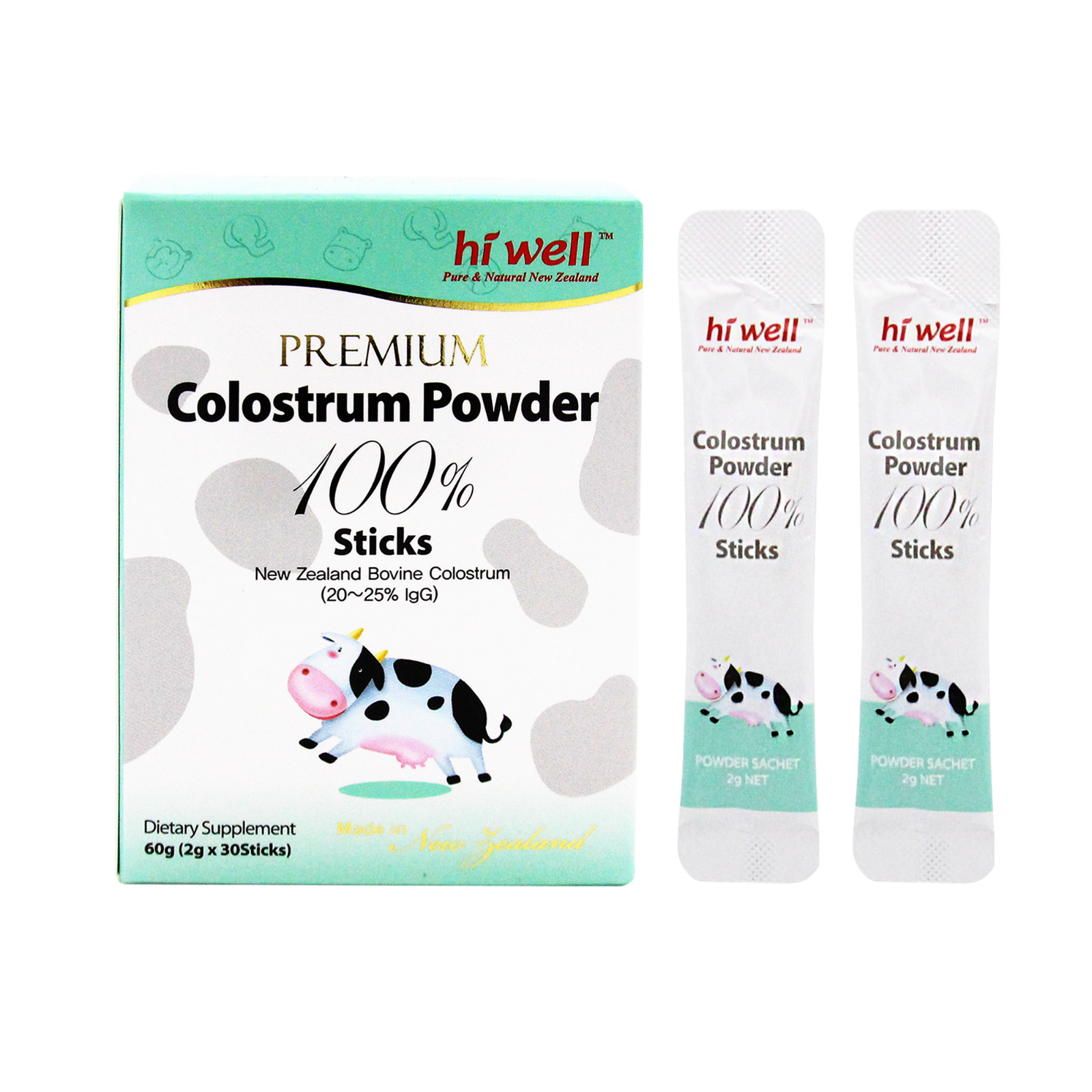 Hi Well NEW ZEALAND Premium Kids Colostrum Powder 100% 60g 30Sticks