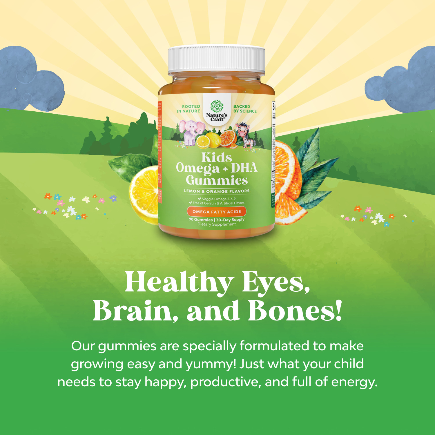 Kids DHA Omega 3 Gummies for Kids – Delicious Fish Free for Vision Brain 90ct