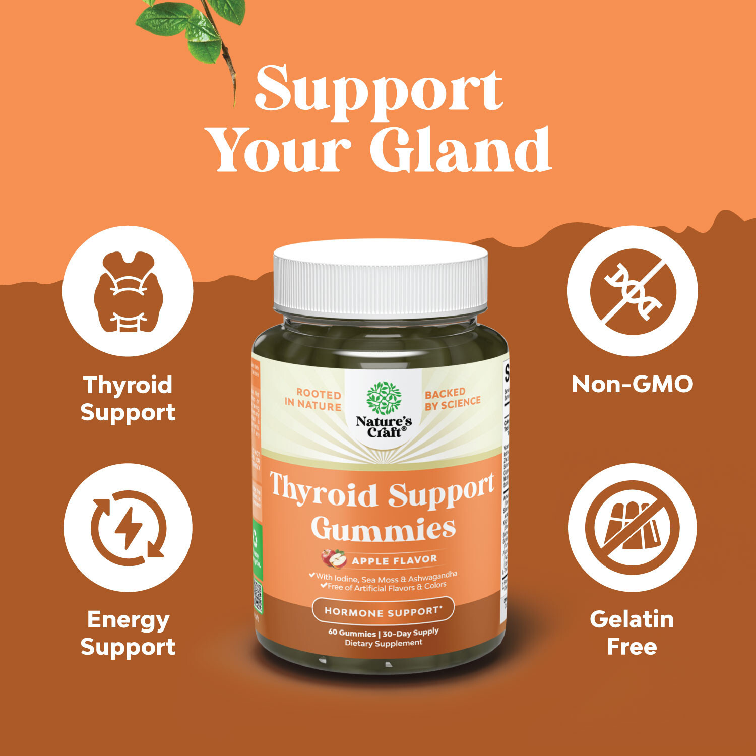 Vegan Thyroid Gummies with Sea Moss for Comprehensive Thyroid Support 60ct